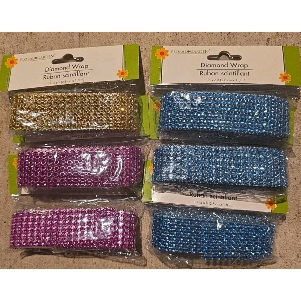 NEW 6 lot Floral Garden Diamond Wrap Ruban Scintillant 1 IN X 6 FT